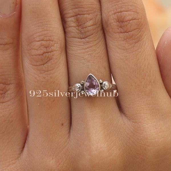 Bague en améthyste taillée, bague en argent sterling 925, bague avec pierre de naissance de février, bague faite main, bijoux en pierres précieuses naturelles, pierre provenant du Brésil