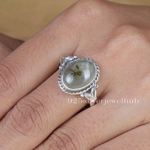 Natural Prehnite Ring, 925 Sterling Silver Ring, Green Gemstone Ring, Oval Shape Ring, Crystal Ring, Vintage Ring, Handmade Silver Jewelry