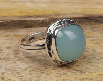 Aquamarine Ring, 925 Sterling Silver Ring, March Birthstone, Gemstone Ring, Cabochon Ring, Handmade Jewelry, Boho Ring, Women Silver Ring