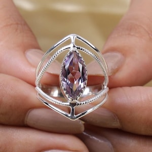 Natural Amethyst Ring, 925 Sterling Silver Ring, February Birthstone, Amethyst Gemstone Ring, Handmade Ring, Bohemian Ring, Gift for Her