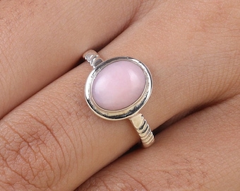Pink Opal Ring, 925 Sterling Silver Ring, October Birthstone, Oval Gemstone Ring, Pink Crystal Ring, Handmade Jewelry, Personalized Gifts
