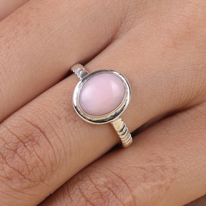 Pink Opal Ring, 925 Sterling Silver Ring, October Birthstone, Oval Gemstone Ring, Pink Crystal Ring, Handmade Jewelry, Personalized Gifts