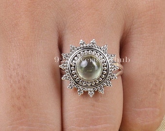 Bague en préhnite, bague en argent sterling 925, bague avec pierres précieuses naturelles, bague cabochon, anneau fendu, bague bohème, bijoux faits main, cadeau pour elle