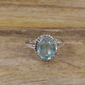 Blue Topaz Ring, 925 Sterling Silver Ring, Handmade Ring, November Birthstone, Faceted Gemstone Ring, Minimalist Jewelry, Women Silver Ring