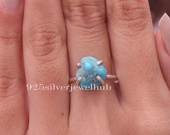 Anillo de turquesa de Arizona en bruto, anillo de plata de ley 925, anillo de piedra preciosa, anillo hecho a mano, joyería de piedra preciosa natural, piedra de Arizona