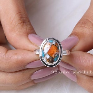 Oyster Turquoise Ring, 925 Sterling Silver Ring, December Birthstone, Boho Handmade Ring, Oval Gemstone Jewellery, Anniversary Gift For WIfe