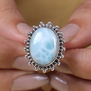 Larimar Ring, 925 Sterling Silver Ring, Oval Stone Ring, Ring for Women, Handmade Ring, Promise Ring, Bohemian Ring, Blue Larimar Jewellery