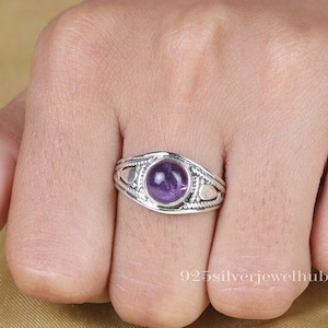 Natural Amethyst Ring, 925 Sterling Silver Ring, February Birthstone Ring, Natural Gemstone Jewellery, Handmade Silver Ring, Gift For Her