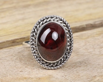 Garnet Ring, 925 Sterling Silver Ring, Red Gemstone Ring, Bohemian Ring, January Birthstone Ring, Garnet Jewellery, Handmade Silver Ring