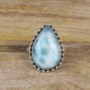 Larimar Ring, 925 Sterling Silver Ring, Dominican Republic Ring, Natural Gemstone Ring, Handmade Jewelry Ring, Statement Ring, Gift for Her