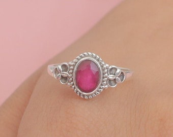 Natural Ruby Ring, 925 Sterling Silver Ring, July Birthstone Ring, Handmade Ring, Minimalist Gemstone Jewellery, Ring For Women