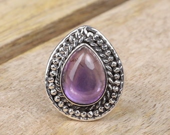 Amethyst Ring, 925 Solid Sterling Silver Ring, Bohemian Ring, Teardrop Ring, Handmade Silver Ring, February Birthstone Ring, Boho Jewellery