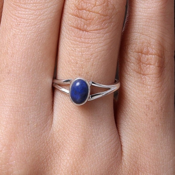 Bague en lapis lazuli, bague en argent sterling 925, bague ovale avec pierres précieuses, anneau fendu, bague bijoux faits main, bague minimaliste, bague de tous les jours