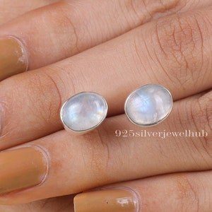 Regnbågsmånstensörhängen, 925 sterlingsilverörhängen, ovala örhängen, juni födelsesten, ädelstensörhängen, minimalistiska örhängen