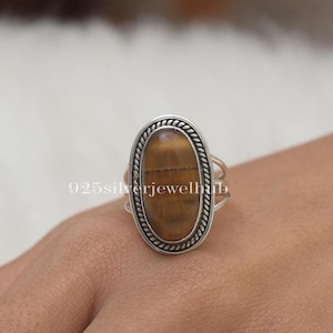 Tiger Eye Ring, 925 Solid Sterling Silver Ring, June Birthstone Ring, Oval Gemstone Ring, Women Silver Jewellery, Birthday Gift For Her