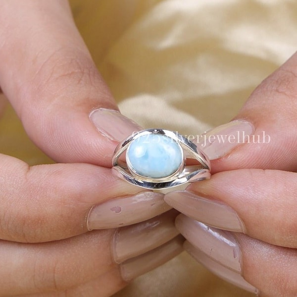 Natural Larimar Ring, 925 Sterling Silver Ring, Blue Gemstone Ring, Boho Ring, Handmade Ring, Statement Ring, Gift for Her, Anniversary Gift