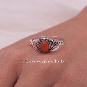Anello con corniola naturale, anello in argento sterling 925, anello con pietra portafortuna di luglio, anello fatto a mano, gioielli con pietre preziose naturali, pietra proveniente dall'India