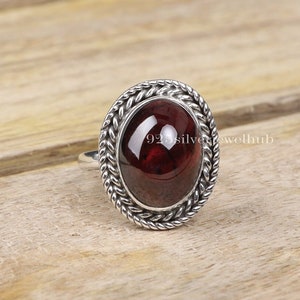 Garnet Ring, 925 Sterling Silver Ring, Oval Gemstone Ring, Hippie Ring, January Birthstone jewellery, Handmade Ring, Gifts For Her