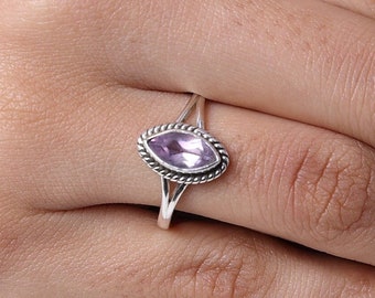 Amethyst Ring ,925 Sterling Silver Ring, Purple Gemstone Ring, Bohemian Jewelry, Healing Crystal Ring, All Ring Size Available