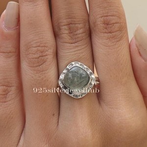 Natural Prehnite Ring, 925 Solid Sterling Silver Ring, Dainty Ring, Handmade Ring, natural Gemstone Jewellery, Anniversary Gift For Wife