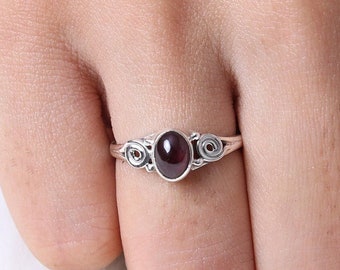 Garnet Ring, 925 Sterling Silver Ring, January Birthstone Ring, Oval Gemstone Ring, Garnet Jewelry, Handmade Ring, Wedding Gift For Her