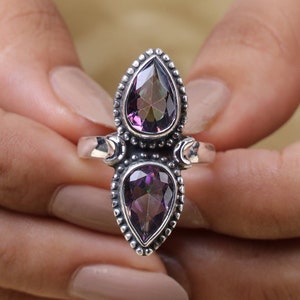 Mystic Topaz Ring, 925 Sterling Silver Ring, Pear Stone Ring, Statement Ring, Topaz Gemstone Ring, Women Ring, Boho Ring, Handmade Jewelry