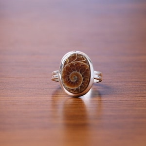 Ammonite Ring, 925 Sterling Silver Ring, Oval Gemstone Ring, Handmade Jewelry, Fossil Ring, Vintage Ring, Boho Ring, Birthday Gift for Her