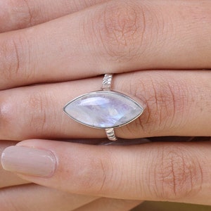 Natural Rainbow Moonstone Ring, 925 Sterling Silver Ring, Marquise Gemstone Ring, June Birthstone Ring, Handmade Jewellery, Ring For Women