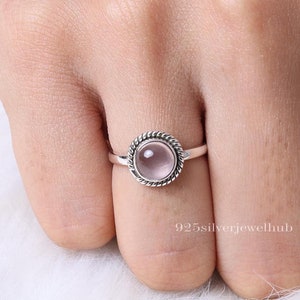 Rose Quartz Ring, 925 Solid Sterling Silver Ring, Handmade Ring, Minimilist Gemstone Ring, Quartz Silver Jewellery, Birthday Gift For Her