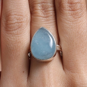 Aquamarine Ring, 925 Sterling Silver Ring, Pear Crystal Ring, March Birthstone Ring, Handmade Silver Jewellery, Statement Ring, Gift For Her