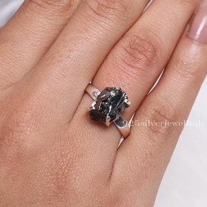 Raw Shungite Ring, 925 Sterling Silver Ring, Boho Ring, Handmade Ring, Rough Gemstone Jewelry, Ring For Women, Minimalist Ring, Gift For Her