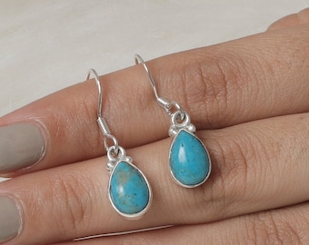 Boucles d'oreilles Arizona Turquoise, Boucles d'oreilles en argent sterling 925, Pierre de naissance de décembre, Boucles d'oreilles en forme de poire, Boucles d'oreilles Dangle Drop, Bijoux Turqoiuse