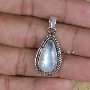 Regenbogen Mondstein Anhänger, 925 Sterling Silber Halskette, Juni Geburtsstein, Boho Anhänger, Edelstein Schmuck, Regenbogen Feuer Anhänger, Geschenk für sie
