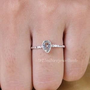 Blue Topaz Ring, 925 Sterling Silver Ring, Pear Shaped Ring, Handmade Ring, Dainty Ring, Gemstone Jewellery, Boho Ring,Wedding Gift For Her
