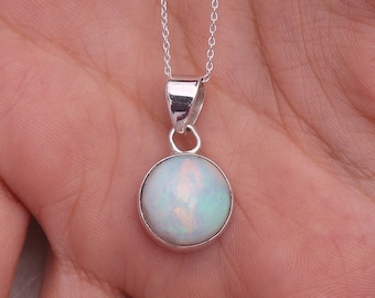 Ethiopian Opal Pendant, 925 Sterling Silver Pendant, Round Gemstone Necklace, Pendant Necklace, Women Silver Jewellery, Wedding Gift Pendant