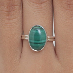Malachite Ring, 925 Sterling Silver Ring, Oval Ring, Handmade Ring, April Birthstone Ring, Women Silver Jewelry, Hippie Ring, Bohemian Ring