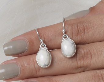 Howlite Earrings, 925 Sterling Silver Earrings, Oval Gemstone Earrings, Boho Handmade Earrings, Every Day Jewellery, Wedding Gift For Her