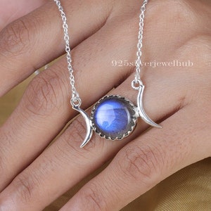 Labradorite Pendant, 925 Sterling Silver Pendant, Triple Moon Necklace, Pendant With Chain, Blue Crystal Jewellery, Personalized Gifts
