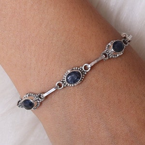 Blue Sapphire Bracelet, 925 Solid Sterling Silver Bracelet, Handmade Bracelet, September Birthstone, Bracelet For Women, Minimalist Jewelry