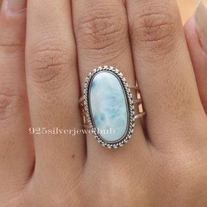Dominican Larimar Ring, 925 Sterling Silver Ring, Handmade Gemstone Ring, Bohemian Ring, Larimar Silver Jewellery, Birthday Gift For Her