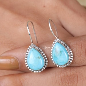 Arizona Turquoise Earrings, 925 Sterling Silver Earrings, Pear Shaped Earrings, Drop Dangle Earrings, Handmade Earrings, Women Earrings