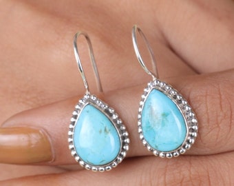 Arizona Turquoise Earrings, 925 Sterling Silver Earrings, Pear Shaped Earrings, Drop Dangle Earrings, Handmade Earrings, Women Earrings