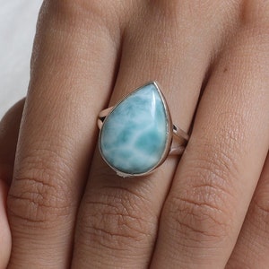 Larimar Ring, 925 Sterling Silver Ring, Bohemian Ring, Handmade Larimar Jewelry, Gemstone Silver Ring, Dominican Republic Ring, Gift For Her