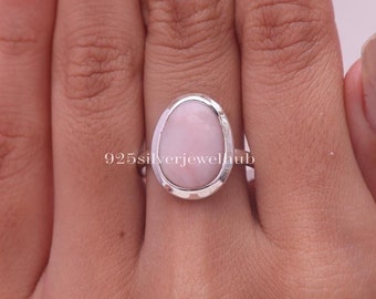 Pink Opal Ring, 925 Solid Sterling Silver Ring, October Birthstone Ring, Simple Bend Ring, Halloween Jewellery, Christmas Gift For Women