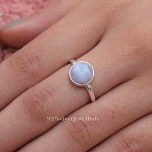 Blue Lace Agate Ring, 925 Solid Sterling Silver Ring, May Birthstone Ring, Round Shaped Ring, Women Silver Jewellery, Christmas Gift For Her