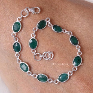 Emerald Bracelet, 925 Sterling Silver Bracelet, May Birthstone Bracelet, Minimalist Jewelry, Faceted Gemstone Bracelet, Wedding Gift for Her