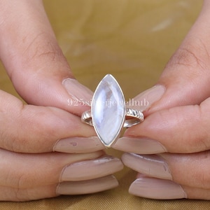 Natural Rainbow Moonstone Ring, 925 Sterling Silver Ring, Marquise Gemstone Ring, June Birthstone Ring, Handmade Jewellery, Ring For Women