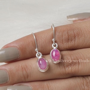 Pink Rainbow Moonstone Earrings, 925 Sterling Silver Earrings, Oval Gemstone Earrings, June Birthstone Jewelry, Handmade Moonstone Earrings