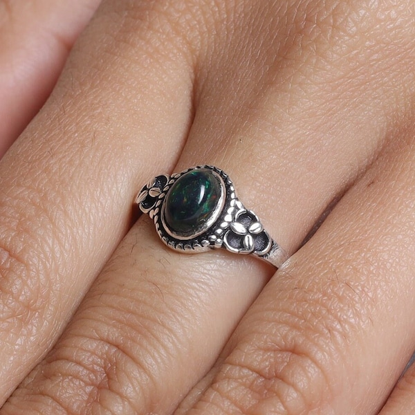 Black Opal Ring, 925 Sterling Silver Ring, Opal Gemstone Ring, Boho Ring, Women Silver Jewelry, Vintage Ring, All Ring Size Available