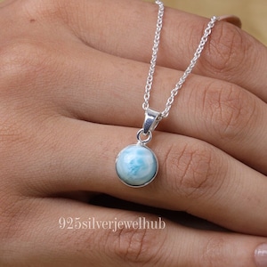 Larimar Pendant, 925 Sterling Silver Pendant, Dainty Gemstone Necklace, Minimalist Necklace, Boho Pendant, Handmade Pendant, Christmas Gift